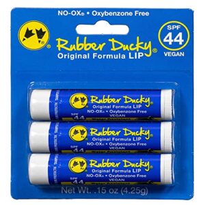 rubber ducky – spf 44 lip balm – moisturizing vitamin e sunscreen for lips – all season broad spectrum uv protection – waterproof 80 minutes – no-ox protectant – clear – vanilla – 3 pack