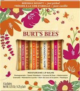 burt’s bees gifts, 4 lip balm products, just picked set – pomegranate, sweet mandarin, coconut pear & watermelon (4 pack)