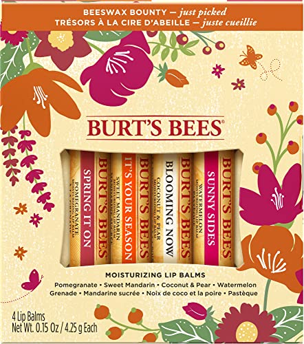 Burt's Bees Gifts, 4 Lip Balm Products, Just Picked Set - Pomegranate, Sweet Mandarin, Coconut Pear & Watermelon (4 Pack)