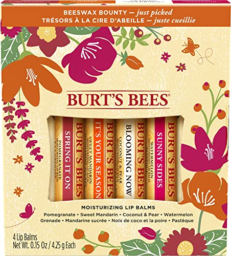 Burt's Bees Gifts, 4 Lip Balm Products, Just Picked Set - Pomegranate, Sweet Mandarin, Coconut Pear & Watermelon (4 Pack)