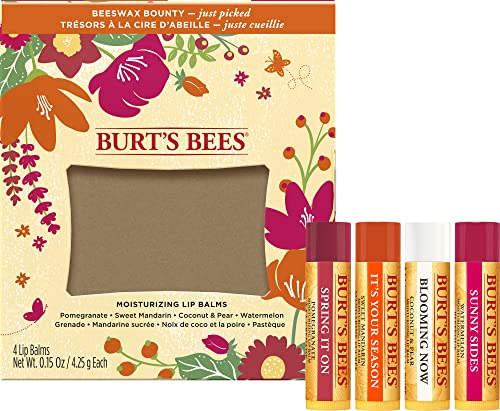 Burt's Bees Gifts, 4 Lip Balm Products, Just Picked Set - Pomegranate, Sweet Mandarin, Coconut Pear & Watermelon (4 Pack)