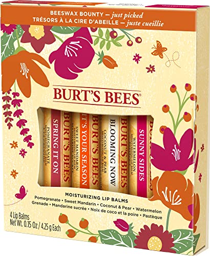 Burt's Bees Gifts, 4 Lip Balm Products, Just Picked Set - Pomegranate, Sweet Mandarin, Coconut Pear & Watermelon (4 Pack)