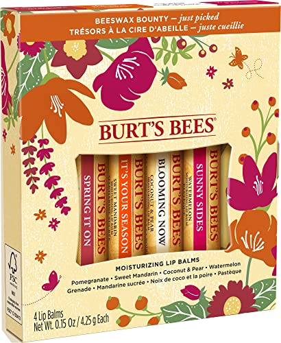 Burt's Bees Gifts, 4 Lip Balm Products, Just Picked Set - Pomegranate, Sweet Mandarin, Coconut Pear & Watermelon (4 Pack)