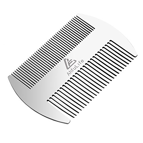 Metal Hair&Beard Comb - AhfuLife® EDC Credit Card Size Comb Perfect for Wallet and Pocket - Anti-Static Dual Action Beard Comb - Presented in Gift Box (Stainless Steel Comb)