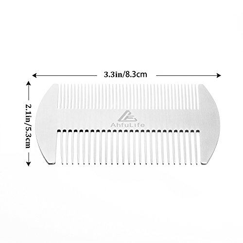 Metal Hair&Beard Comb - AhfuLife® EDC Credit Card Size Comb Perfect for Wallet and Pocket - Anti-Static Dual Action Beard Comb - Presented in Gift Box (Stainless Steel Comb)