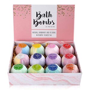 lotfancy bath bombs for women, 12pcs natural bath bombs gift set, fizzy spa handmade bubble bath bombs bulk for girls kids men, rich in essential oil, shea butter, christmas valentines gift
