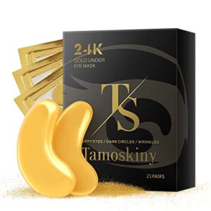 Tamoskiny Under Eye Patches, 24K Gold Under Eye Mask for Dark Circles and Puffiness, 21 Pairs Eye Collagen Patches Eye Masks for Puffy Eyes, Reduce Wrinkles, Fine Lines, Treatment Gel Bags