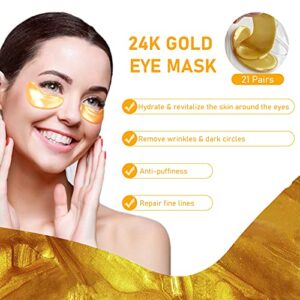 Tamoskiny Under Eye Patches, 24K Gold Under Eye Mask for Dark Circles and Puffiness, 21 Pairs Eye Collagen Patches Eye Masks for Puffy Eyes, Reduce Wrinkles, Fine Lines, Treatment Gel Bags