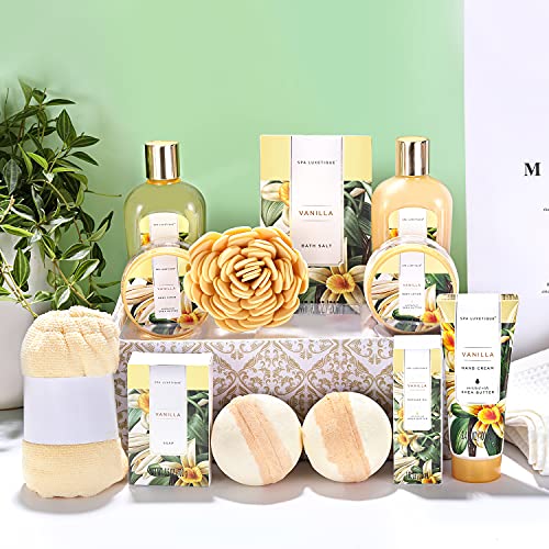 Spa Gift Basket for Women, Spa Luxetique Spa Gift Set for Women - Vanilla Scented Bath Set, 12 Pcs Relaxing Home Spa Kit with Essential Oil, Bath Salts, Body Scrub, Spa Kits for Women