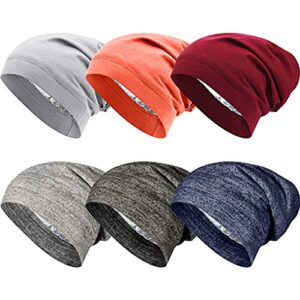 satinior 6 pieces satin lined sleep slouchy cap, hair cap for sleeping, girl headwear for frizzy curly hair women (black, dark blue, gray, light gray, wine red, rusty red)