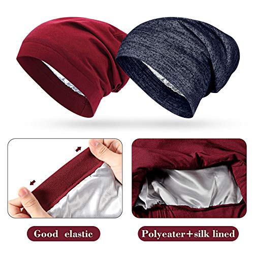 SATINIOR 6 Pieces Satin Lined Sleep Slouchy Cap, Hair Cap for Sleeping, Girl Headwear for Frizzy Curly Hair Women (Black, Dark Blue, Gray, Light Gray, Wine Red, Rusty Red)