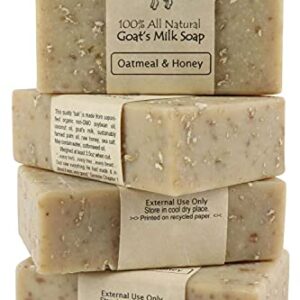 Oatmeal Soap - Pack of 4 Oatmeal & Honey, Goat Milk Soap Bars. All Natural, Unscented Soap - Wonderful for Sensitive Skin and Suitable for All Skin Types. SLS Free, NO Parabens. Handmade in USA.