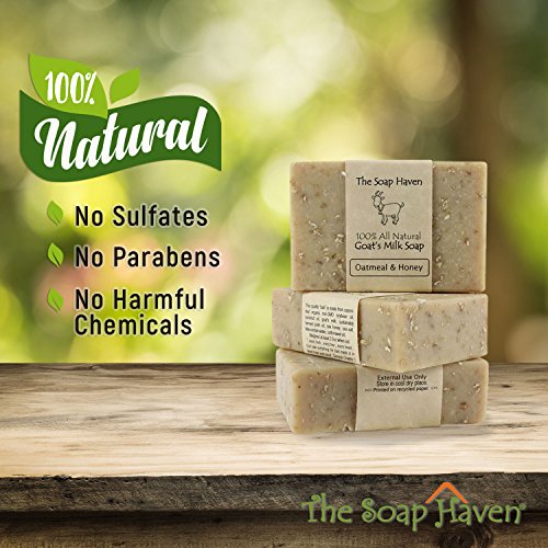 Oatmeal Soap - Pack of 4 Oatmeal & Honey, Goat Milk Soap Bars. All Natural, Unscented Soap - Wonderful for Sensitive Skin and Suitable for All Skin Types. SLS Free, NO Parabens. Handmade in USA.