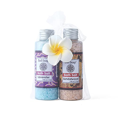 Lavender & Sandalwood Bath Salt Gift Set, Ideal for Sore Muscles, Detox, Relax & Stress Reliever, Small 2pc 3.8 Oz Each, by Bali Soap