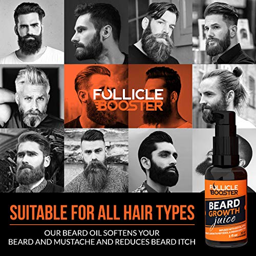 Beard Growth Oil - 1Fl Oz - Growing Serum That Softens & Strengthens Beards and Mustaches - Facial Hair Treatment Treatment Infused with Biotin Capilia Longa Niacinamide and 100% Natural Ingredients