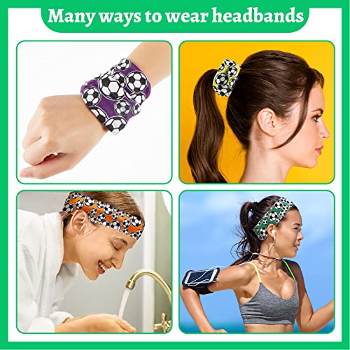 MTLEE 10 Pieces Soccer Headbands Volleyball Headbands Girls Headband Soccer Volleyball Team Headbands Soccer Hair Bands Kids Sports Headbands for Girls Teens Women Adults (Soccer Pattern)