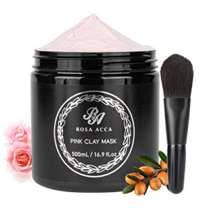 pink clay mud mask, with bentonite kaolin pink clay & rose extracts, moisturizing & anti aging, pores minimizers, skincare for women & men, all skins, with face mask brush, 500ml 16.9 fl.oz