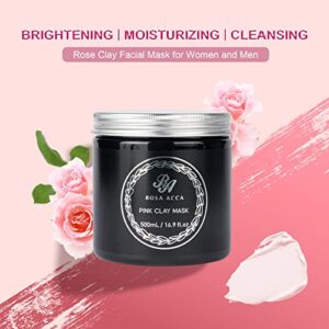 Pink Clay Mud Mask, with Bentonite Kaolin Pink Clay & Rose Extracts, Moisturizing & Anti Aging, Pores Minimizers, Skincare for Women & Men, All Skins, With Face Mask Brush, 500ml 16.9 fl.oz