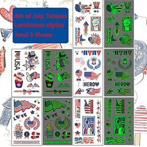 Ooopsiun 4th of July Temporary Tattoos - 11 Sheets Patriotic Temporary Tattoos American Flag Independence Day Tattoos