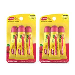 carmex daily care moisturizing lip balm with spf 15, strawberry lip balm tubes, 0.35 oz each – 3 count (pack of 2)