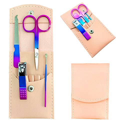 SHICEN Manicure Set, Professional Women Nail Clippers Kit 4PCS， Stainless Steel Nail Cutter Care Tools Professional Grooming Kits, PU Leather Travel Case （Colorful）