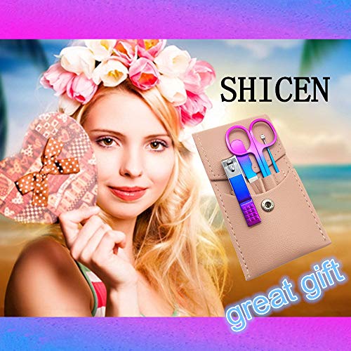 SHICEN Manicure Set, Professional Women Nail Clippers Kit 4PCS， Stainless Steel Nail Cutter Care Tools Professional Grooming Kits, PU Leather Travel Case （Colorful）