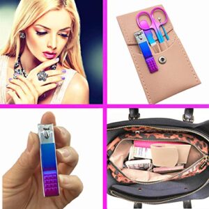 SHICEN Manicure Set, Professional Women Nail Clippers Kit 4PCS， Stainless Steel Nail Cutter Care Tools Professional Grooming Kits, PU Leather Travel Case （Colorful）