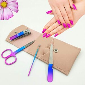 SHICEN Manicure Set, Professional Women Nail Clippers Kit 4PCS， Stainless Steel Nail Cutter Care Tools Professional Grooming Kits, PU Leather Travel Case （Colorful）