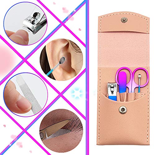 SHICEN Manicure Set, Professional Women Nail Clippers Kit 4PCS， Stainless Steel Nail Cutter Care Tools Professional Grooming Kits, PU Leather Travel Case （Colorful）