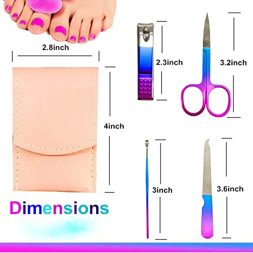 SHICEN Manicure Set, Professional Women Nail Clippers Kit 4PCS， Stainless Steel Nail Cutter Care Tools Professional Grooming Kits, PU Leather Travel Case （Colorful）