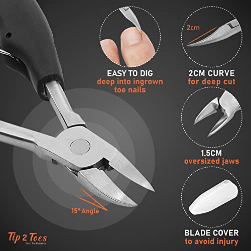 TIP2TOES 10 Pcs Ingrown Toenail Clippers for Seniors Thick Toenails- Heavy Duty Podiatrist Toe Nail Cutter for Men, Professional, and Adults- Easy Grip Handle Stainless Steel Sharp Curved Grooming Kit