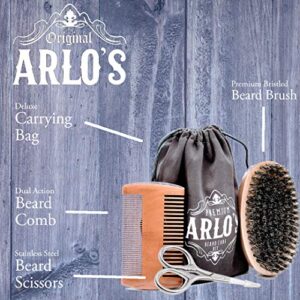 Arlo's 5-PC Mens Premium Beard Grooming Kit w/ Tea Tree Beard Oil 2.5oz -Beard Oil, Beard Brush, Beard Comb, Beard Scissors & Carry Bag