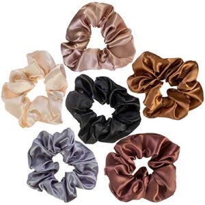 vaga cute scrunchies for hair 6 colors set, our hair scrunchies hair elastics ponytail holder pack of scrubchies are softer then hair ties, a satin scrunchie sruchies, do not pull or snag thick hair