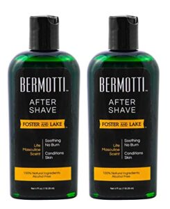 foster and lake – bermotti after shave, 2 pack – 4 oz- no burn & all natural soothing skin moisturizer