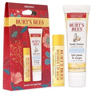 Burts Bees Hive Favorites Kit - Beeswax Unisex 2021-0.15oz Beeswax Lip Balm, 1.0oz Body Lotion with Milk and Honey, 2 Piece set