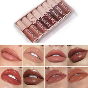 maepeor shiny glossy lipgloss set 8pcs non-sticky moisturizing lip gloss long-lasting high shine & shimmer liquid lipstick for girls and women (shiny glossy, 8pcs-a)