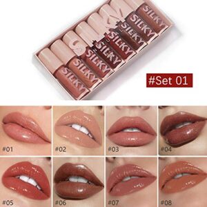 MAEPEOR Shiny Glossy Lipgloss Set 8PCS Non-Sticky Moisturizing Lip Gloss Long-lasting High Shine & Shimmer Liquid Lipstick for Girls and Women (Shiny Glossy, 8PCS-A)