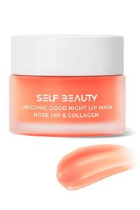 selfbeauty lip mask – rosehip & collagen, vegan lip balm, lip moisturizer, overnight hydrating lip treatment with collagen peptide, lip scrub exfoliator intensive lip repair, 0.51fl.oz