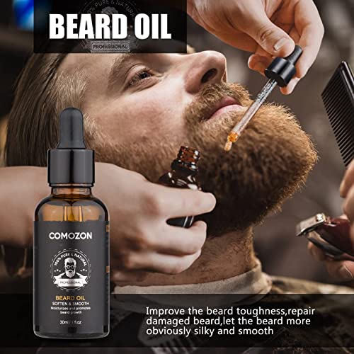 Beard Growth Kit-6 in 1 Beard Grooming Kit with Beard Oil, Beard Balm, Beard Wash, Brush, Comb and Shaving Scissors, Beard Care Kit Gifts for Men Father Dad Husband Boyfriend Brother Son Him