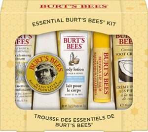 burt’s bees essential gift set, 5 travel size products – deep cleansing cream, hand salve, body lotion, foot cream and lip balm