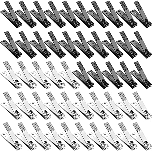 50 Pieces Nail Clipper Set Fingernails and Toenail Clipper Stainless Steel Nail Cutter for Women Men Thick Nails, Black and Silver