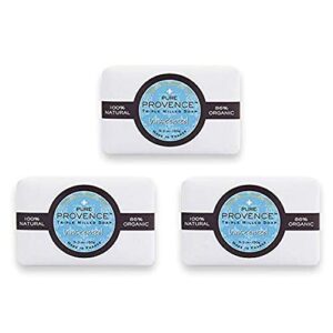 pure provence certified organic triple milled unscented soap | shea butter | sensitive skin | extra-gentle luxury full size bar | made in france | 5.3oz (150g) soaps (3 bars)