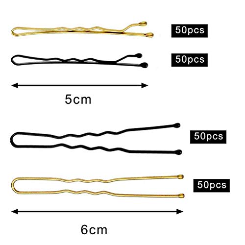 320 Pcs Bobby Pins U Hair Pins Set for Women Girls, Includes 200 Gold Black Different Shapes Hair Pins and 120 Rubber Hair Bands Stocking Stuffers for Women Kids