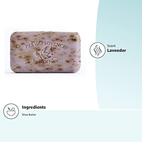 Pre de Provence Artisanal French Moisturizing Soap Bar, Shea Butter Enriched, Quad Milled for Long Lasting Rich Smooth Lather, 5.3 Ounce, Lavender