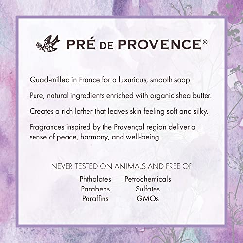 Pre de Provence Artisanal French Moisturizing Soap Bar, Shea Butter Enriched, Quad Milled for Long Lasting Rich Smooth Lather, 5.3 Ounce, Lavender