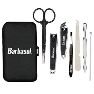 barbasol 8 piece travel manicure set with scissors, nail clippers, nail file, tweezers, cuticle pushers and travel case