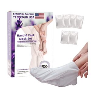 vemofoper hand and foot peel mask set with lavender for dry cracked skin, hydrating & moisturing socks(4pack)+gloves(2pack)
