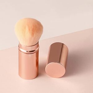 rn beauty retractable kabuki brushes blush brush foundation powder brush face blender brush multi-function cosmetic makeup brush professional mineral blending buffing concealer brush aluminum case portable with cover (rose gold)