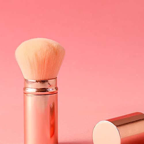 RN BEAUTY Retractable Kabuki Brushes Blush Brush Foundation Powder Brush Face Blender Brush Multi-function Cosmetic Makeup Brush Professional Mineral Blending Buffing Concealer Brush Aluminum Case Portable With Cover (Rose Gold)