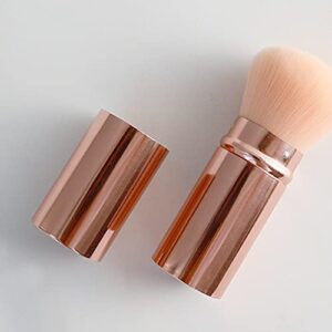 RN BEAUTY Retractable Kabuki Brushes Blush Brush Foundation Powder Brush Face Blender Brush Multi-function Cosmetic Makeup Brush Professional Mineral Blending Buffing Concealer Brush Aluminum Case Portable With Cover (Rose Gold)